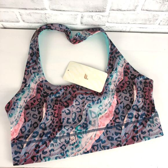 Fabletics Harlow Halter Reversible Sports Bra Dunes Lunar Blue Sz. L/10 NEW - Picture 6 of 10